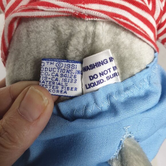 VTG Velveteen Mouse 12" Stuffed Animal Sailor Hat Striped Shirt 1981 RARE HTF - Picture 6 of 7